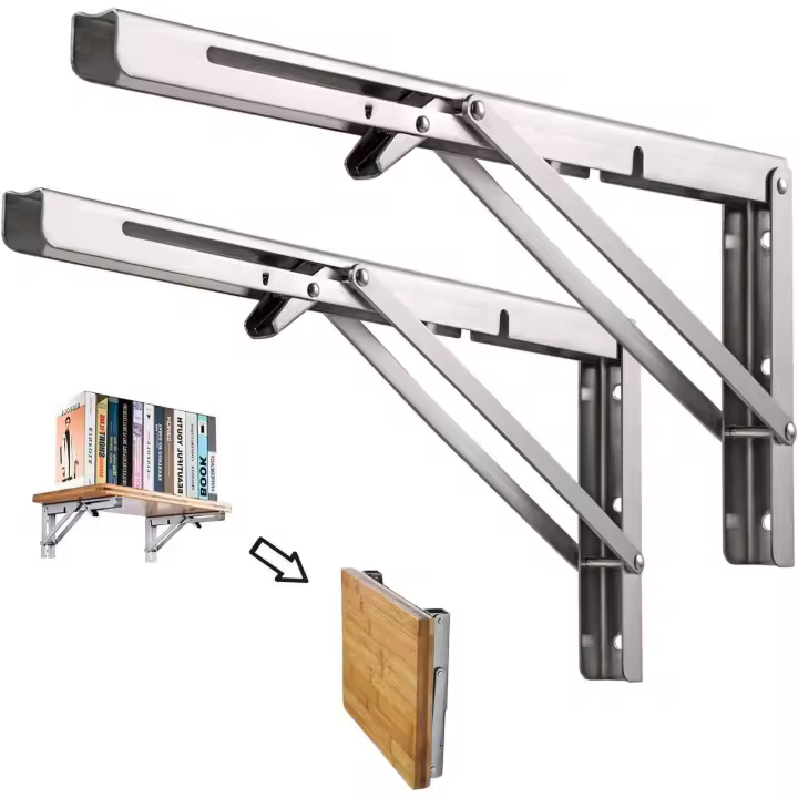 Estante de pared plegable de 200 mm, 2 piezas, marco de soporte para estante de garaje, soporte de banco de trabajo plegable de acero inoxidable, capacidad de carga de 113 kg (sin tabla de madera) - 1