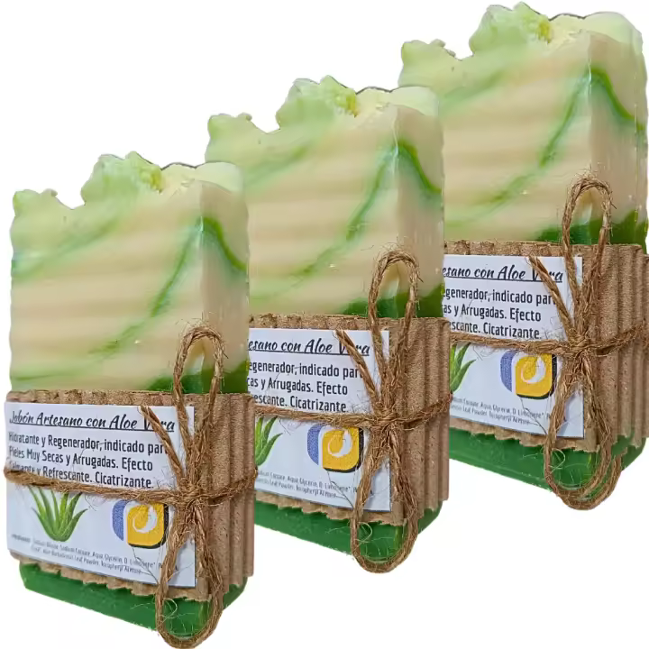 3 Jabones Artesanos Naturales de Aloe Vera. PumarShop Cinnia Natura. Hidratante y Regenerador. Antiarrugas. Pack Ahorro - 1