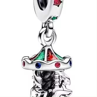 PANDORA Colgante de carrusel con esmalte artesanal, ambiente navideño, cuentas de bricolaje, regalo de cumpleaños, regalo del Día de la Madre - 1