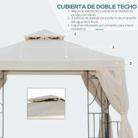 Outsunny Cenador de Jardín 3x3 m Pabellón para Exterior con Doble Techo de Ventilación y 4 Cortinas Laterales Extraíbles de Cremallera para Terraza Patio Exterior Crema - details 3