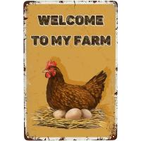 1pc Signo De Metal Vintage De Pollo Hen Bienvenido a Mi Granja Decoración Para Pared De Bares Estilo Americano Rectangular - details 0