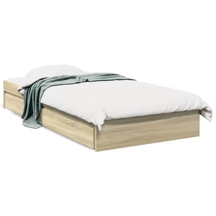 vidaXL Cama con cajones madera ingeniería roble Sonoma 90x190 cm - 1