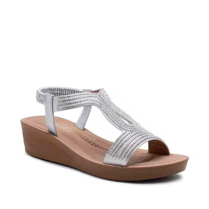 Sandalias Cuña Tiras Pedrería - 1