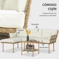 Outsunny Conjunto de Jardín de Ratán Sintético Juego de 3 Piezas Muebles de Jardín con 1 Sofá de 2 Plazas 1 Sofá Esquinera y 1 Mesa de Centro Metálica para Patio Natural y Crema - details 4