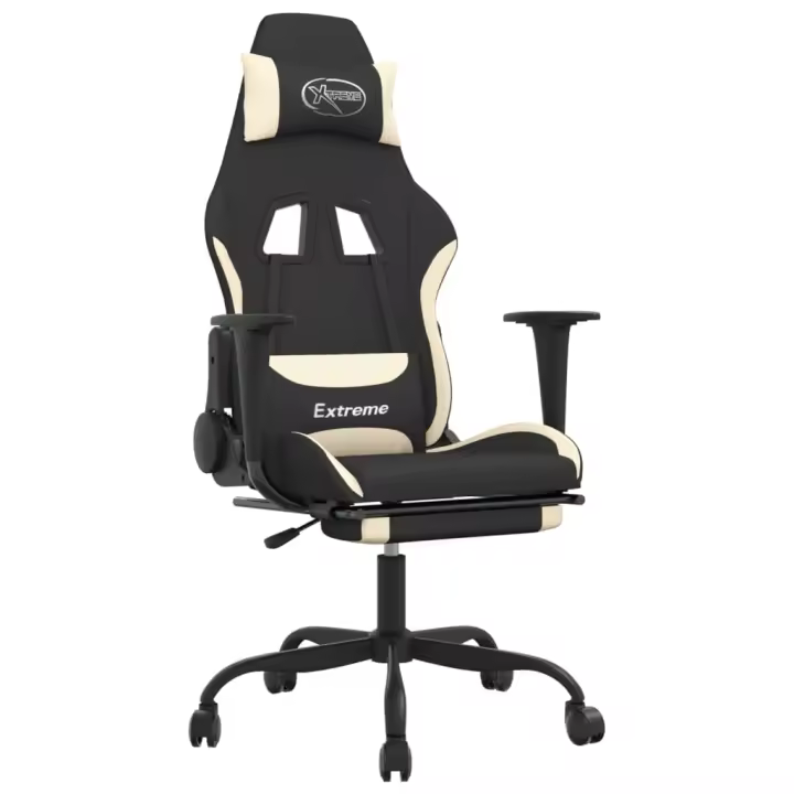 Silla Gaming de masaje with reposapiés Canvas Negro y cream - 1