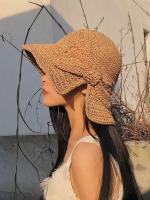 Sombrero De Paja Tejida De Verano Para Mujer Moda Con Lazo Antirreflectante Plegable Para Viajes Sombreros De Playa Panama Dulce - details 3