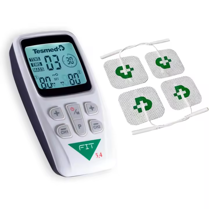 TESMED Fit 5,8 Electroestimulador Muscular para EMS, TENS, Masaje (3 en 1), 22 Programas de los cuales 6 Personalizables, Aliviar El Dolor y Estiular Abdominales, Glúeos, Pecturales - 1