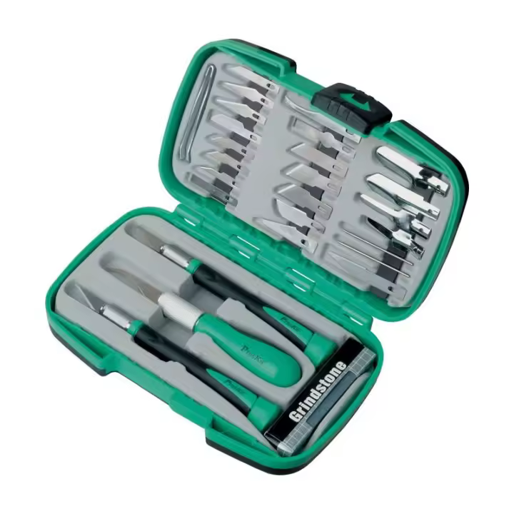 Estuche con 25 cúter y piedra de afilar para hobby - 1