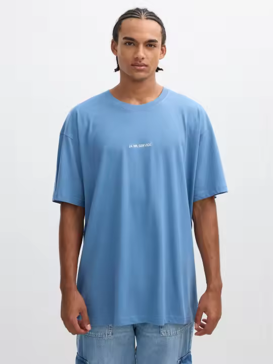 Camiseta oversized 100% algodón, manga corta, cuello redondo, diseño de texto frontal y trasero INSIDE - 1