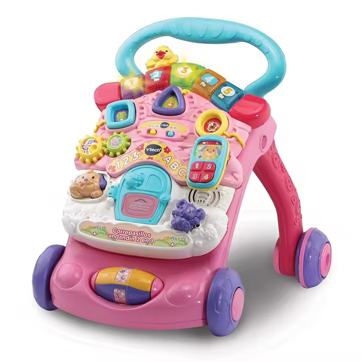 Andador Comienzandar 2 en 1 rosa con patas plegables, panel extraíble, luces y sonidos 46x33x45 cm (Vtech 80-505657) - 1