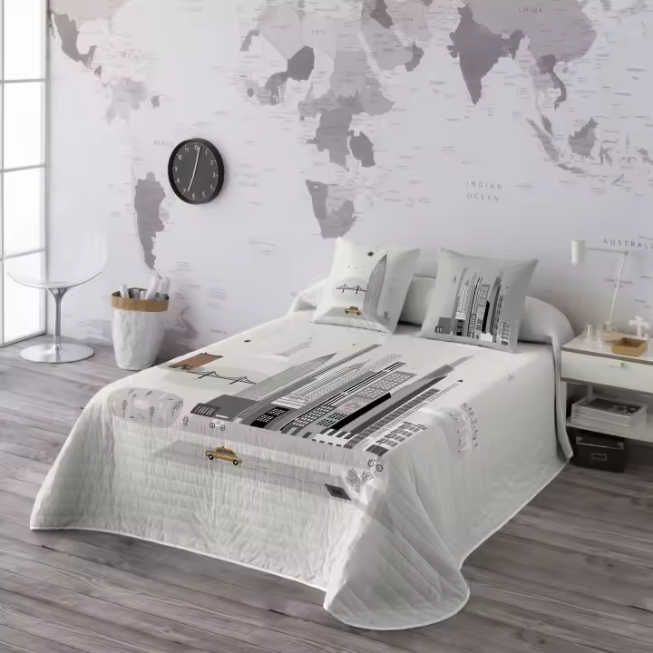 HACIENDO EL INDIO - Colcha Bouti Estampada - Algodon - Extra - Suave - Incluye Colcha Bouti - NYC - Fabricado en España - Cama 90-105/135-150 cm - 1
