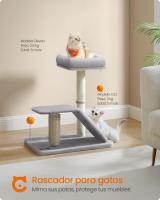 Rascador con Cama y Rampa Giratoria, Plataforma, Auto-Aseador y Pompones, Árbol para Gatos de Interior, Gris Claro - details 1