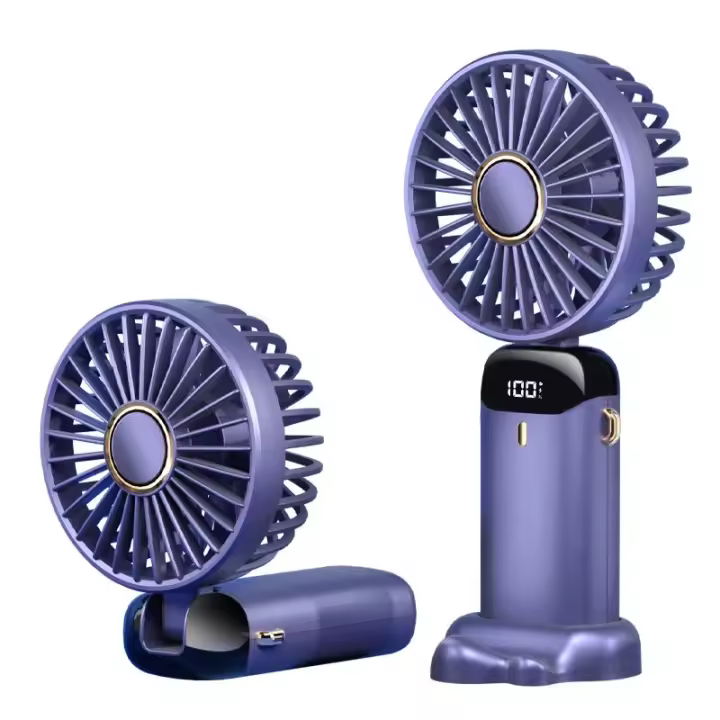 Ventilador portátil USB de Mano plegable con Pantalla y soporte para teléfono recargable de 5 velocidades con soporte de Cuello - 1