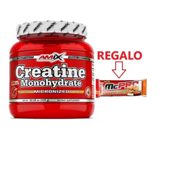 Amix Nutrition - Creatina Monohidrato Purificada 300g+BARRITA PROTEICA REGALO | Suplemento Deportivo para Aumento de Fuerza y Recuperación Muscular - 1