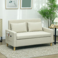 HOMCOM Sofá de 2 Plazas Tapizado en Lino Sintético Sofá de Salón con 2 Almohadas Espacio de Almacenamiento Oculto Bolsillo y Patas de Madera Sofá Pequeño Carga 240 kg 135x72x84 cm Beige - details 1