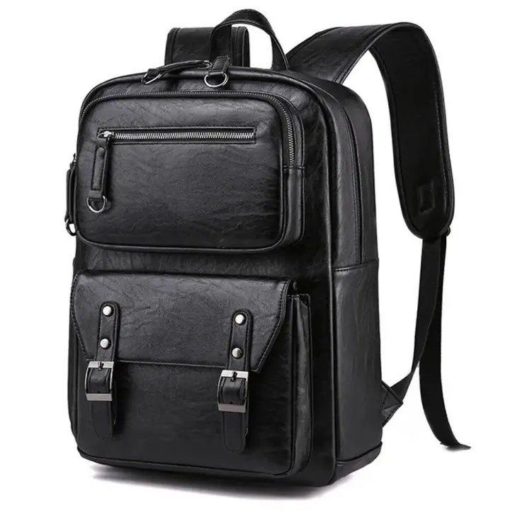 Mens Genuine Leather Backpack Business Laptop Backpack Waterproof Travel College - 1