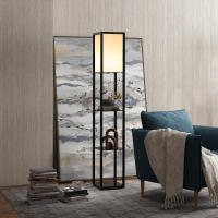 Lámpara de pie con E27 a 40W, sin bombilla, iluminación interior para salón y dormitorio, Madera Negra, 26x26x160 cm - details 0