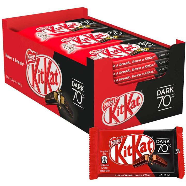 Kit Kat Dark Nestlé - KitKat Chocolate Negro al 70% Cacao - Barritas de Galleta con Chocolate KitKat - Caja 24 Unidades