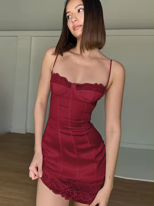 Vestido Mini Elegante De Verano Hugcitar 2024 Sin Mangas De Encaje Y Patchwork Espalda Descubierta Para Mujer A-Line Cuello Cuadrado Sin Capucha - 1