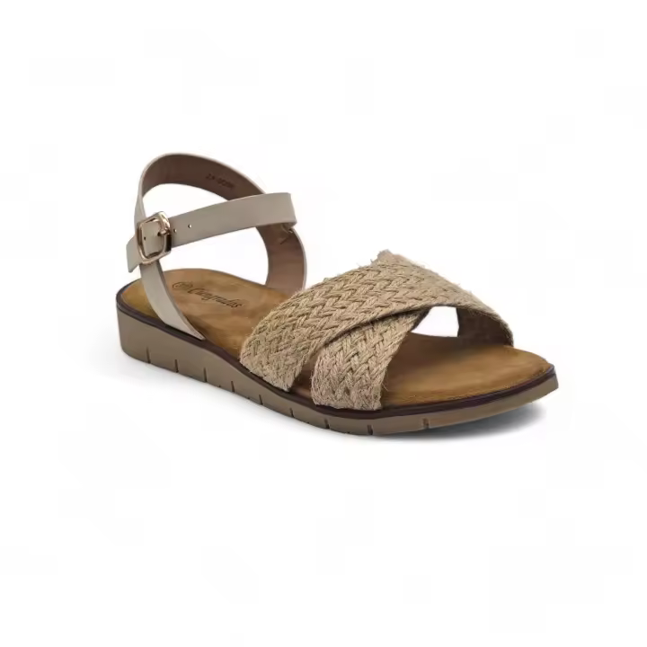 Calzados soraia, Sandalias Elegantes con Correa Marrón y Detalle Trenzado Beige - Suela Plana - 1