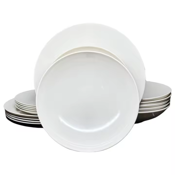 Vajilla melamina La Mediterránea 18 platos, para 6 personas; 6 platos llanos grandes 25.5cm; 6 platos para postre 20cm; 6 platos hondos para sopa o ensalada 21x5.3 cm - 1