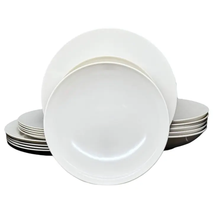 Vajilla melamina La Mediterránea 18 platos, para 6 personas; 6 platos llanos grandes 25.5cm; 6 platos para postre 20cm; 6 platos hondos para sopa o ensalada 21x5.3 cm - 1