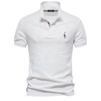 MOV-Camiseta POLO bordada con ciervo de algodón 80% de talla europea de alta calidad para hombre, camiseta básica de manga corta con solapa de color sólido para hombre，Manga corta lavada en color sólido suelto de alta calidad - details 2