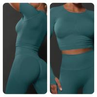 SSITO Nuevo conjunto de Pantalones cortos de manga cortos de Yoga de color sólido de melalgodón sin costura para correr, deportes y Fitness conjunto de Dos piezas - details 43
