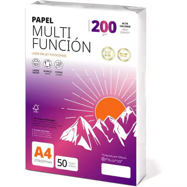 Folios a4 200gr 50 hojas, Papel Multiusos para Impresora, Folios para Impresoras Láser y de Inyección, Fotocopiadora, Para uso Oficina, Material Escolar, Paquete de folios - Ofituria - 1