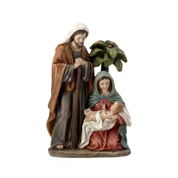 Misterio Nacimiento 28 Cm Sagrada Familia Palmera Imagen Resina Peana - Accesorios Decorativos - 1