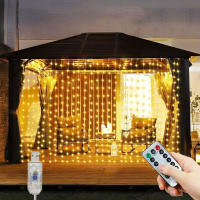 Luces De Cortina LED Con USB Y Control Remoto De 8 Modos Para Bodas Casas Fiestas Pared Ventanas Jardín Navidad Decoraciones - details 4