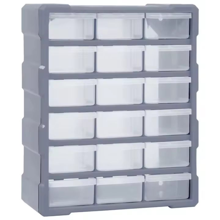 vidaXL Organizador Multicajones con 18 Cajones Intermedios Herramientas Taller Color Naranja y negro,  Gris, y mas - 1