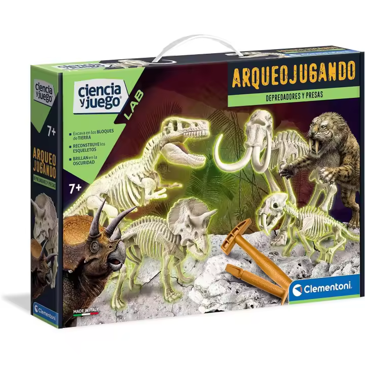 Clementoni - Arqueojugando Depredadores y Presas - juego científico para excavar y montar dinosaurios a partir de 7años, juguete en español (55110) - 1