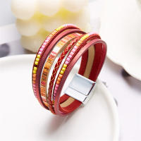Pulsera De Cuero Genuino De Moda Con Hebillas Tejidas Y Cuentas Bohemias Para Mujer Y Adolescentes Cierre Magnético Hecho a Mano - details 23