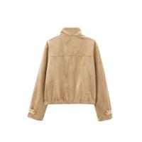 Chaqueta Casual Para Mujer ZBZA Marrón Vintage Con Pochetes Y Cuello En V Simple Breasted De Manga Larga Outerwear Slim Para Primavera Y Otoño - details 21