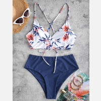 Bikini De Mujer Con Estampado Floral Traje De Baño De Dos Piezas Estilo Playa Sin Aros Cintura Baja Sin Almohadones Talla Grande - details 7