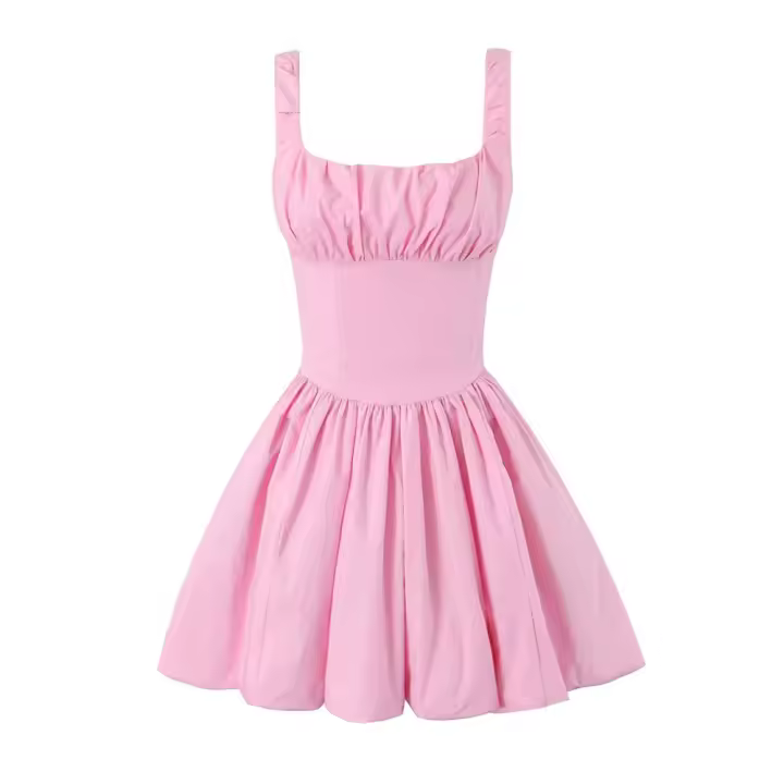 Vestido De Mujer PB&ZA A2024 Verano Moda Casual Cuello Cuadrado Sin Mangas Pleated Ajustado Con Tirantes Colgantes Vestido De Fiesta - 1