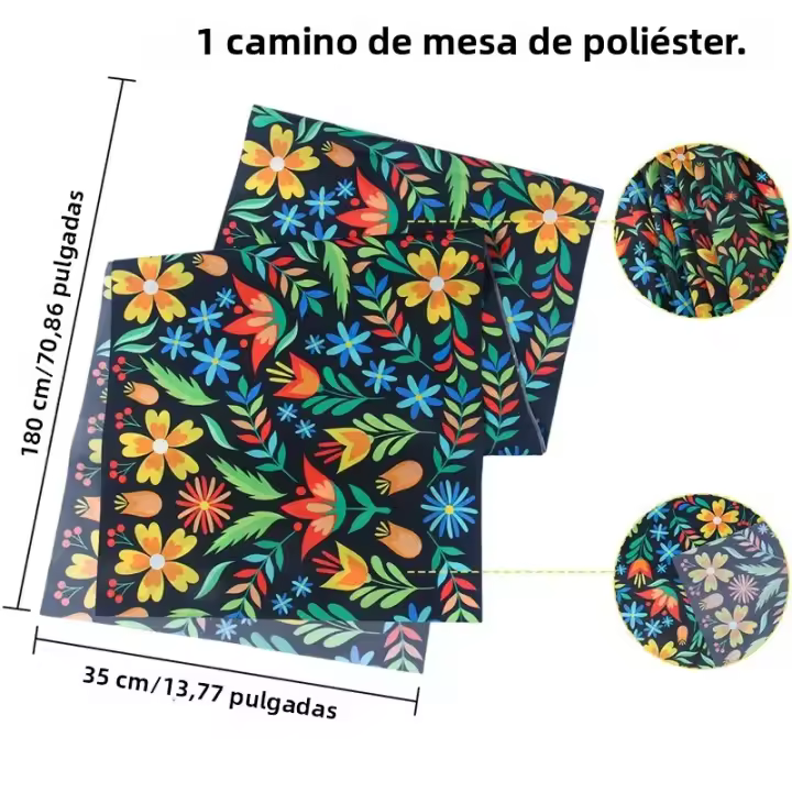 Corredor De Mesa Colorido Con Flores Estilo Fiesta Mexicana De Día De Muertos Hecho De Lino Decoración Para Cocina Banquete Fiesta - 1