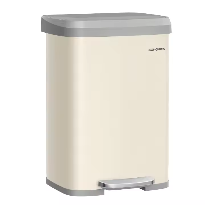 SONGMICS Cubo de Basura de Cocina, 50 L, Cubo de Basura de Metal con Pedal y Tapa, Alto y Grande, Beige Arena y Gris Paloma/Gris Carbón y Negro/Blanco y Gris Paloma - 1