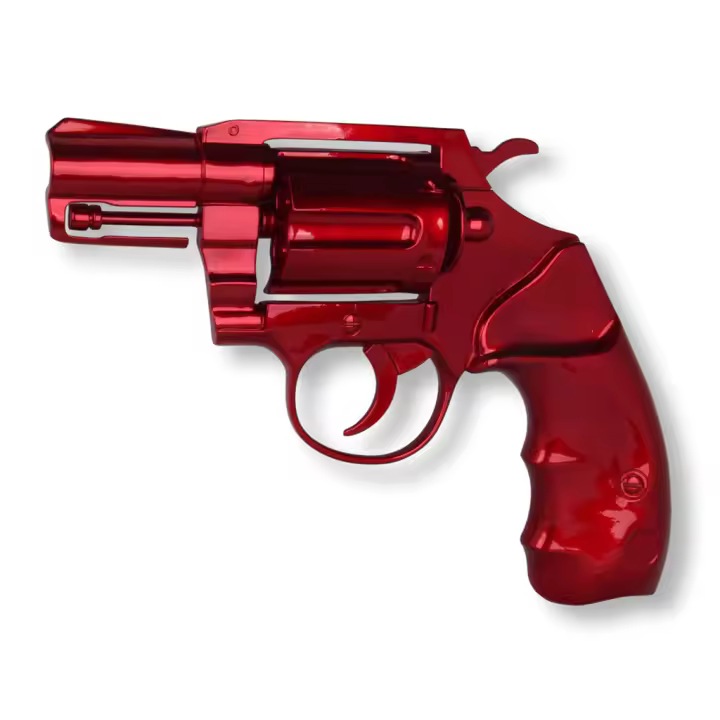 Escultura Gigante Tipo Pistola Revolver Pop Art colgar en la pared 68x46x7cm Color Rojo Metalizado - SpazioLuzio - 1