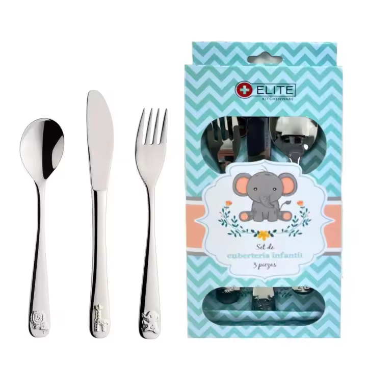 Bowin Merca9 - Juego de Cubiertos para Niños de Acero Inoxidable con Animales Divertidos - 1