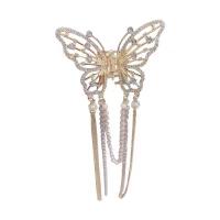 Pinza De Cabeza Con Colgante De Perla Y Mariposa Hueca De Diamante Completo Accesorio Para El Cabello Para Mujeres Aleación De Zinc - details 5