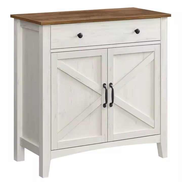 VASAGLE Aparador, Armario de Almacenaje con Cajón, Armario de Cocina con Puertas y Estante Regulable en Altura, Estilo de Campo, para Salón, Comedor, Blanco Rústico y Marrón Miel - 1