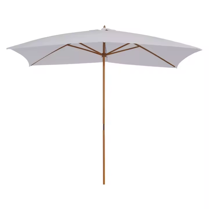 Outsunny Sombrilla Terraza Exterior 295x200 cm con Mástil de Madera Varillas de Bambú y Polea Parasol de Jardín Rectangular Impermeable para Patio o Terraza Estilo Clásico Blanco - 1