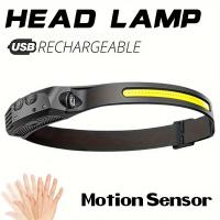 Linterna Frontal LED Multifuncional Con Sensor De Movimiento Recargable Por USB Y Lámparas De Fondo COB Para Camping, Senderismo Y Pesca - details 1