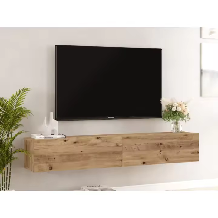 Vente-unique - Mueble de TV flotante con 2 puertas - Natural claro - AUBEPINA - 1