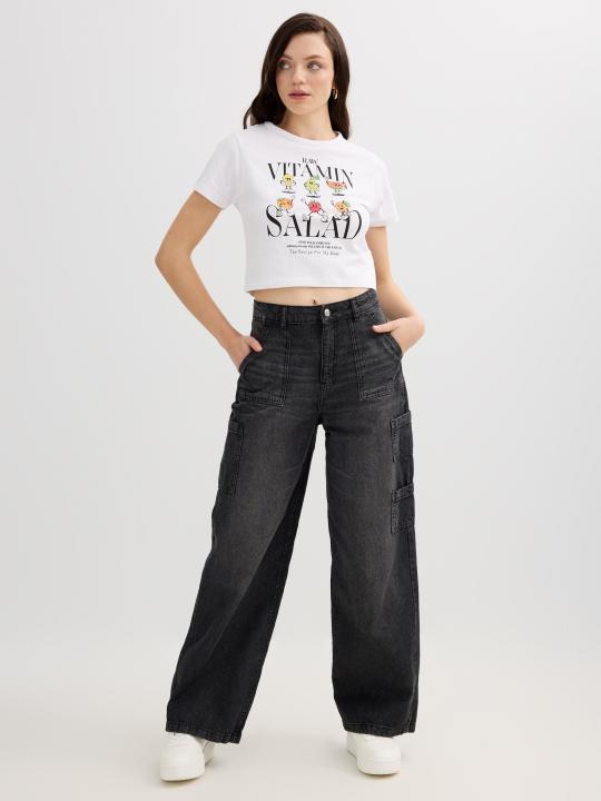 Wide Leg High Waist Cotton Jeans by Inside, featuring a zipper closure and multiple pockets, perfect for women's casual wear, available in baggy style for comfort and versatility.
