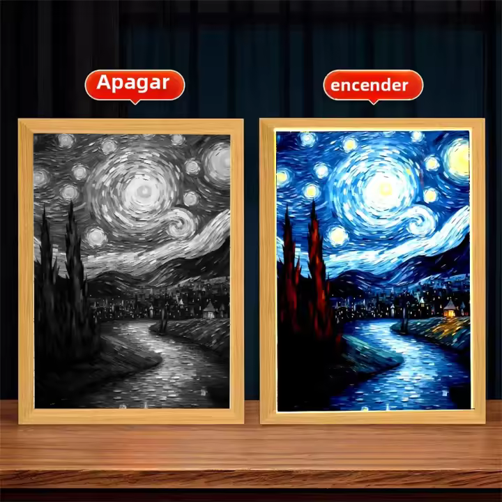 Marco De Fotos Pintura LED Luz Nocturna Lámpara De La Luna Van Gogh Cielo Estrellado Arte Para La Pared Decoración De Habitación Regalos Para Amigos - 1