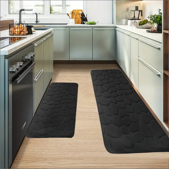 Alfombra De Cocina Elegante Con Diseño De Piedras Encajadas Suave Lavable Antideslizante Absorbente Para Decoración Del Hogar - 1