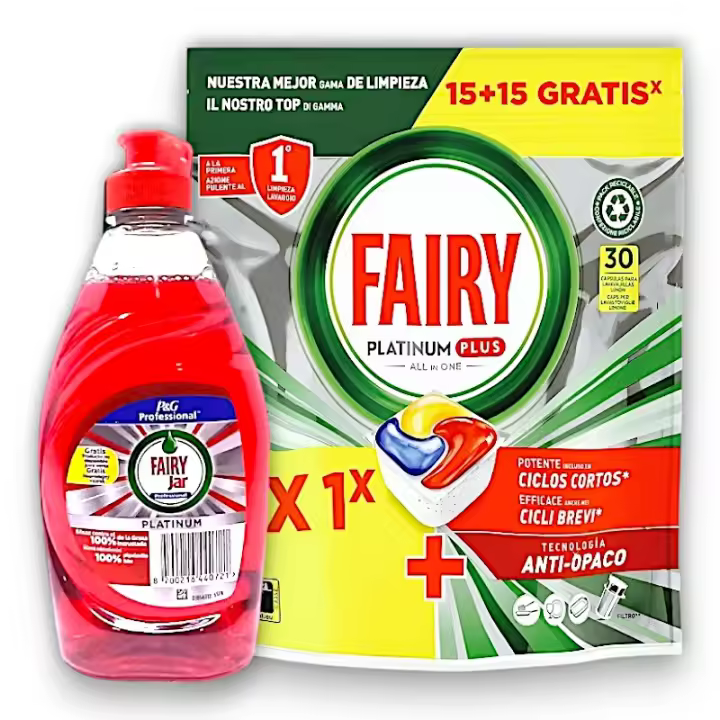 Detergente Fairy Platinum - Lavavajillas Manual 400ml + 30 Cápsulas para Maquina. - 1